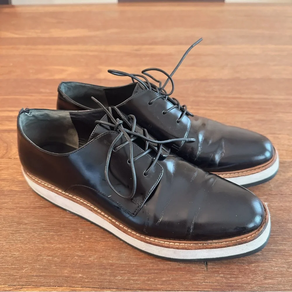 Vince Women's Black Leather Lace Up Oxford Shoes Platform Sole Size 7.5